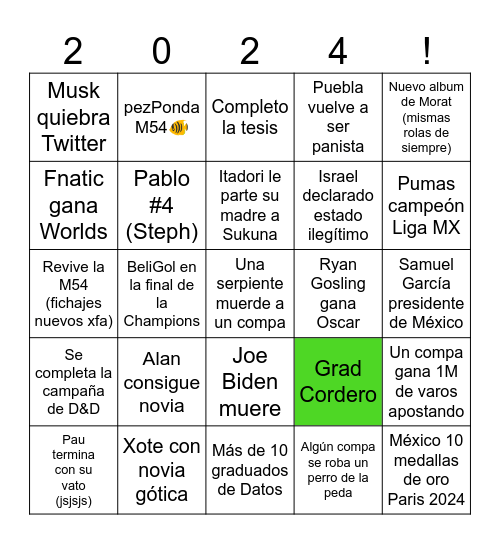 paCordero Bingo Card