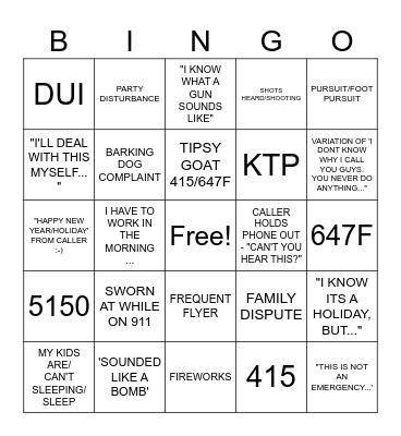 MAUI 911 NEW YEAR'S EVE BINGO Card