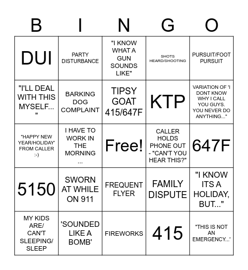 MAUI 911 NEW YEAR'S EVE BINGO Card