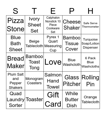 Bridal Shower Bingo Card