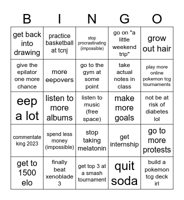 2024 New Years Resolutions Bingo Card