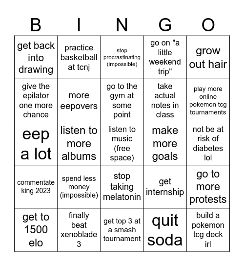 2024 New Years Resolutions Bingo Card