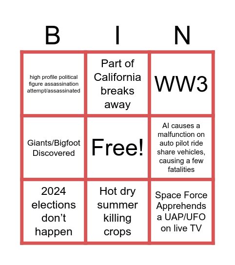 Wild 2024 Events Bingo Card