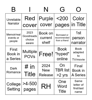 2024 Reading Bingo Card