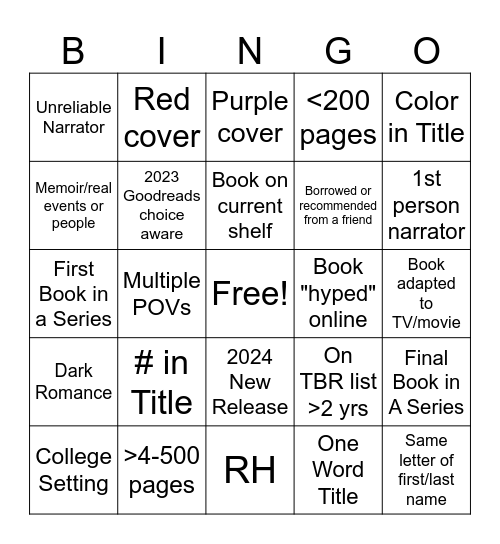 2024 Reading Bingo Card