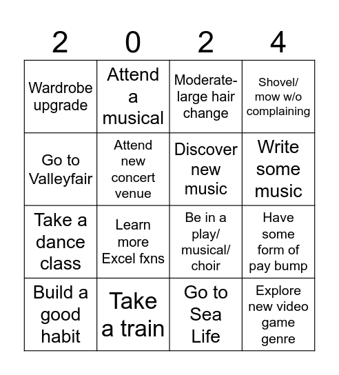 Jenna 2024 Bingo Card