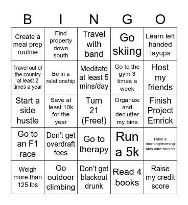 2024 Goals Bingo Card
