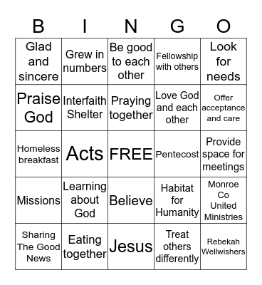 The Church Helps People Bingo Card