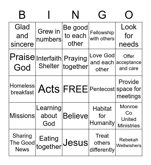 The Church Helps People Bingo Card