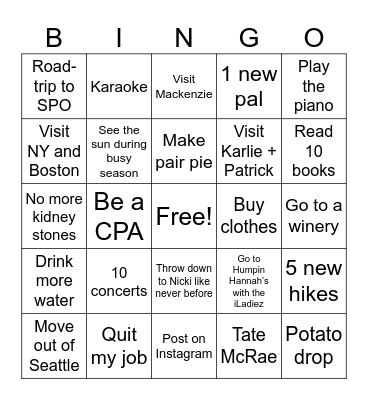 Sammy’s Slay Bingo Card