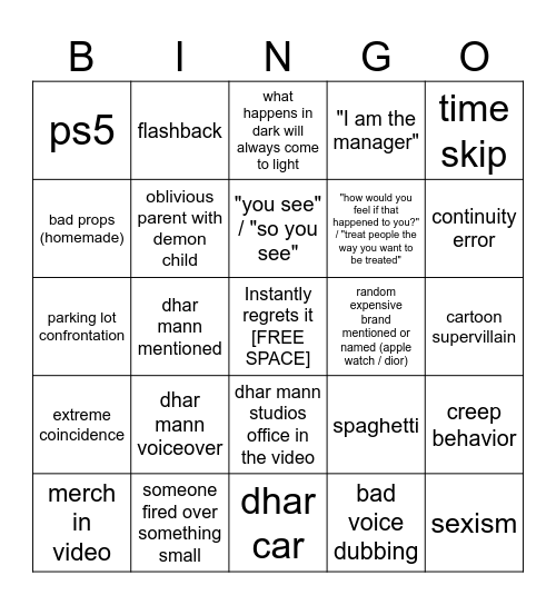 Dhar Mann Bingo v3 Bingo Card