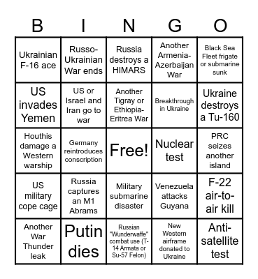Military Affairs 2024 Bingo Card