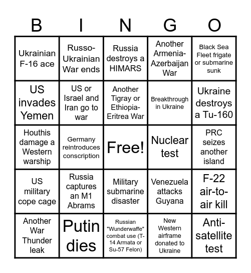 Military Affairs 2024 Bingo Card