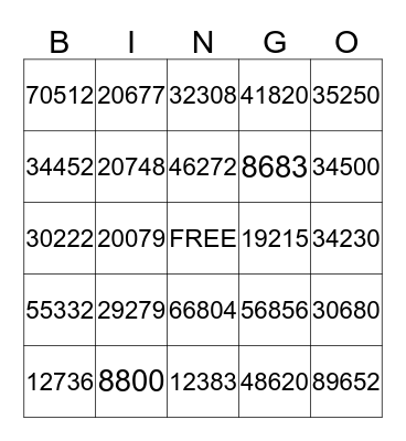 CHASSIDY'S THREE DIGIT MULTIPLICATION  Bingo Card