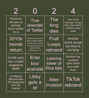 Mox’s 2024 Bingo Card