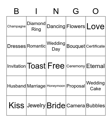 Kelly's Wedding Shower Bingo Card