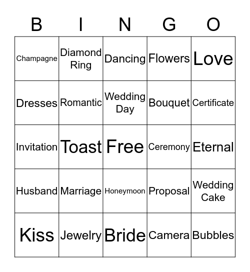 Kelly's Wedding Shower Bingo Card