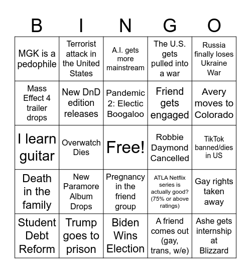 Jon's 2024 Bingo Card