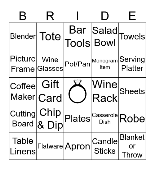 Tori's Bridal Shower Bingo Card