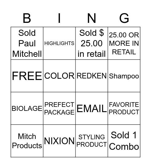 Retail Bingo Card
