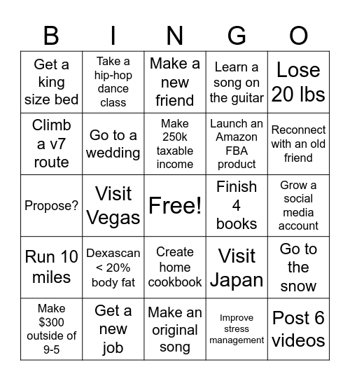 2024 Resolutions Bingo Card