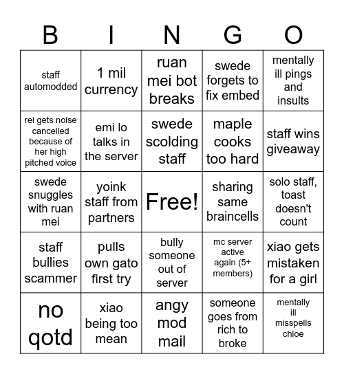 Ruan mei mains staff bingo Card