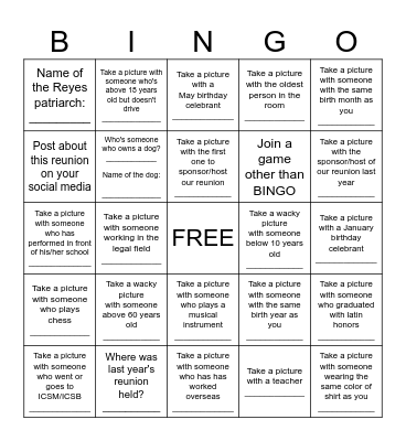 Name of cardholder: ____________________ Bingo Card