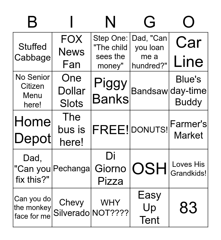 Pop Pop's Birthday Bingo! Bingo Card