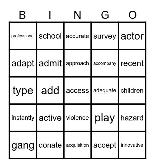 Bingo 1 Bingo Card