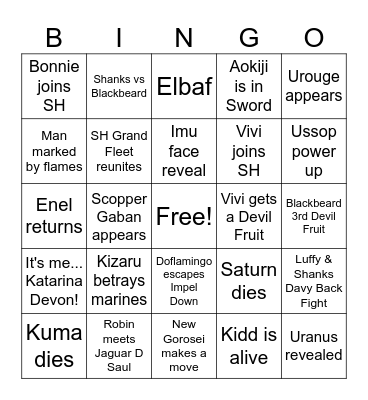 One piece Bingo Card