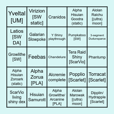 Shiny Pokemon 2024 Bingo Card