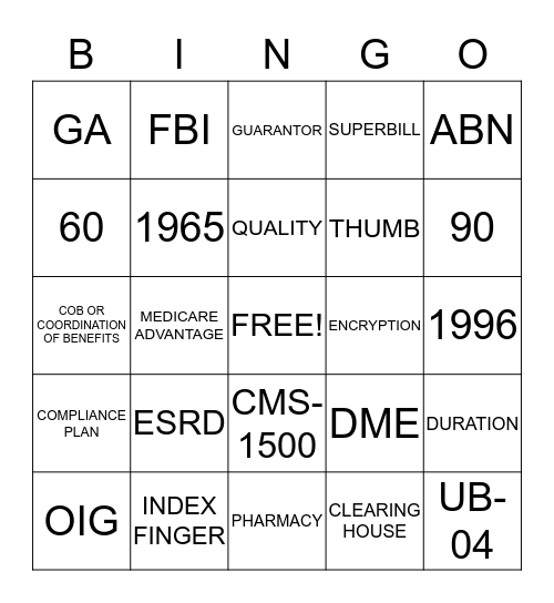 BILLING BINGO Card