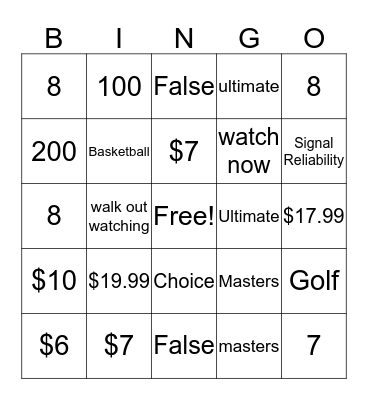 DTV BINGO  Bingo Card