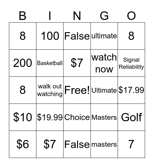 DTV BINGO  Bingo Card
