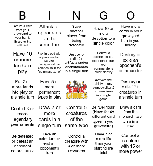 Exor Games New Year's B.I.N.G.O 2 Bingo Card
