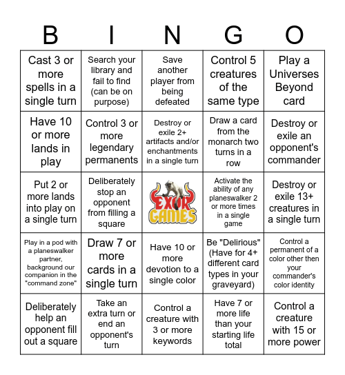 Exor Games New Year's B.I.N.G.O 2 Bingo Card