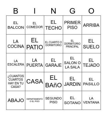 PARTES DE LA CASA Bingo Card