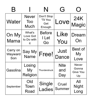 Music Bingo Card