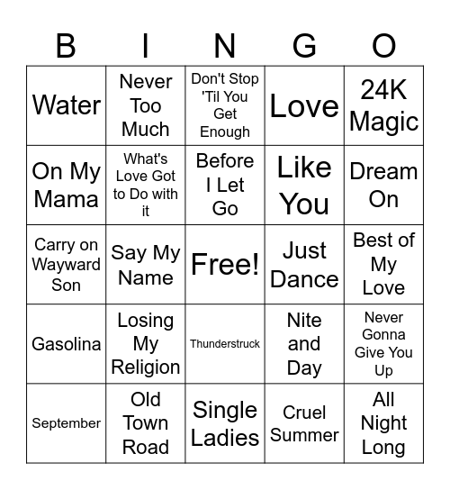 Music Bingo Card