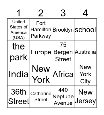 Preposition Bingo! Bingo Card