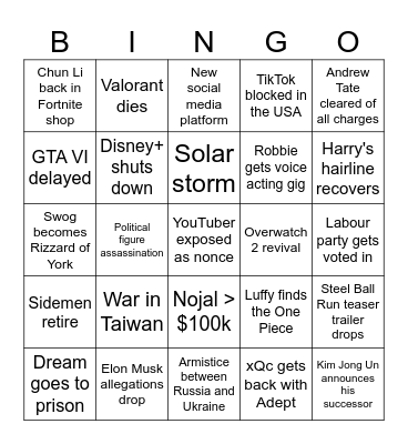 TOW 2024 Bingo Card