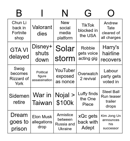 TOW 2024 Bingo Card