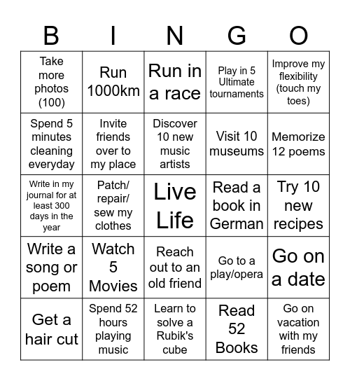 Zoë's 2024 Bingo Card