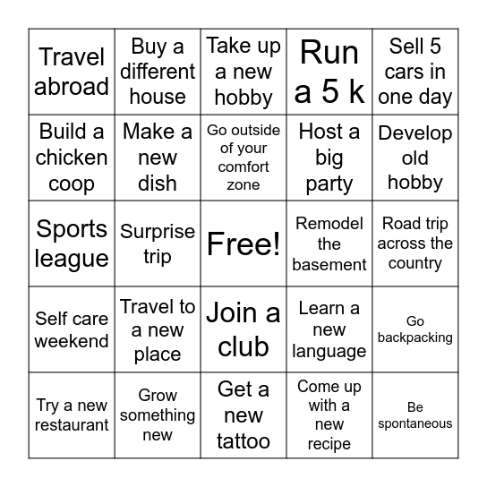 New Year New Me! Bingo Card