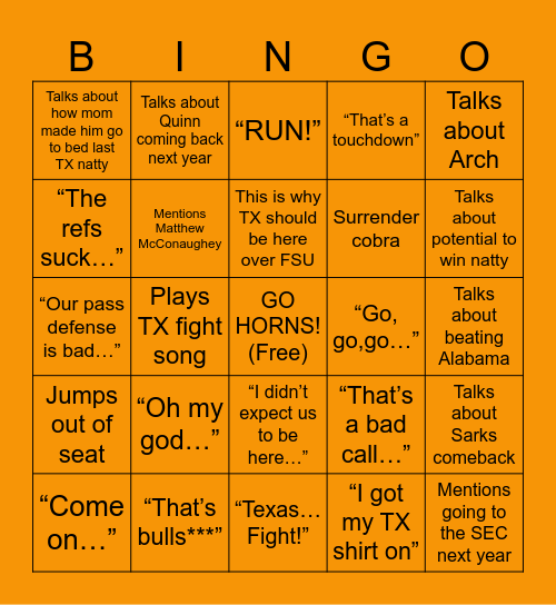 Joseph Longhorn CFP Bingo Card