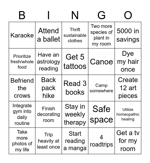 New Year’s Resolution Bingo Card