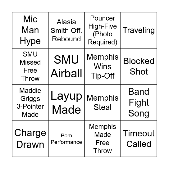 Memphis WBB Bingo Card