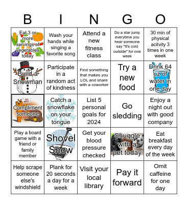 JANUARY Staff BWELL Bingo Board Bingo Card