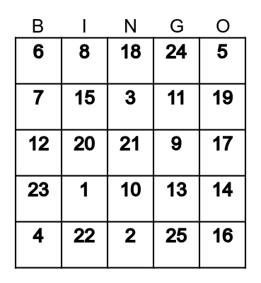 2023-2024 JAE BINGO Card