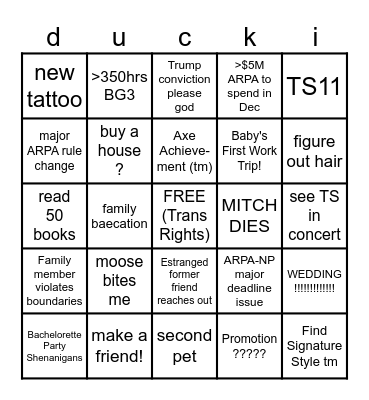 duckie 2024 Bingo Card